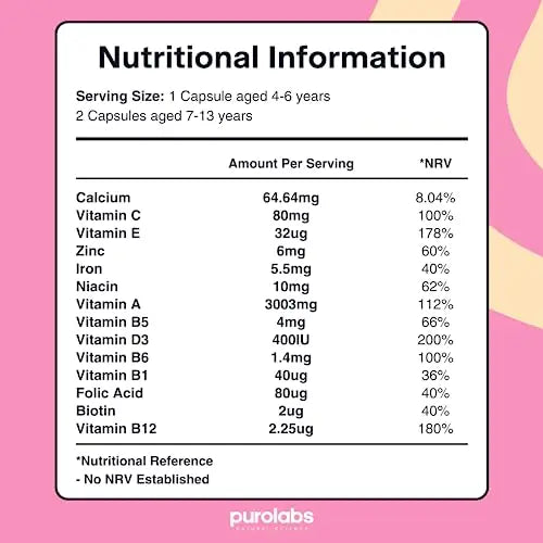 Kids Vitamins - Multivitamin for Kids with Calcium, Zinc, Iron, Vitamin C, B12, D3 and More Purolabs Au supplements
