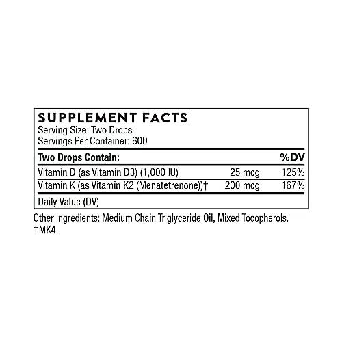 THORNE Vitamin D + K2 Liquid with a metered Dispenser - Vitamins D3 and K2 to Support THORNE Au supplements