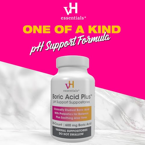vH essentials Boric Acid Plus Vaginal Suppositories, Prebiotic Infused with Soothing Aloe Vera, pH vH essentials Au supplements
