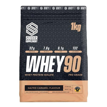 Whey90 Salted Caramel 1kg Whey Protein Isolate- by Soccer Supplement, 32 Grams SOCCER SUPPLEMENT Au supplements