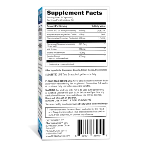Blood Sugar 24 Hour - 7 in 1 Formula with Cinnamon, Banaba, Chromium, Milk Thistle Pharmaganics Au supplements