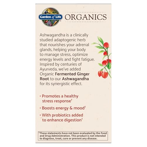 Garden of Life Organic Ashwagandha Supplement with Probiotics & Ginger - Stress, Mood & Energy Support, Vegan, Gluten Free, Non GMO, 2 Month Supply, 60 Tablets Garden of Life Au supplements