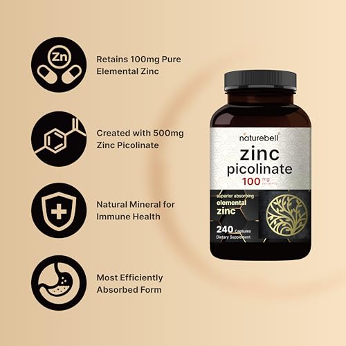 High Potency Zinc Picolinate 100mg - 240 Capsules, Bioavailable Form of Zinc NatureBell Au supplements