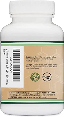 L-Theanine Supplement 200mg, 120 Capsules (Soy Free, Gluten Free, Non-GMO Double Wood Supplements Au supplements