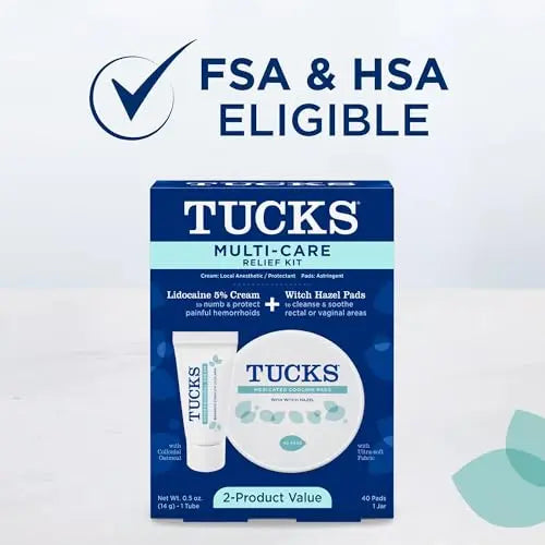 Tucks Multi-Care Relief Kit – 40 Count Witch Hazel Pads & 0.5 oz. Lidocaine Cream - Protects from Irritation, Hemorrhoid Treatment Medicated Pads Used by Hospitals TUCKS Au supplements