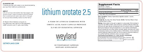 Lithium Orotate 2.5mg (1 Bottle), 60 Vegetarian Capsules, Lithium Supple Weyland Brain Nutrition Au supplements