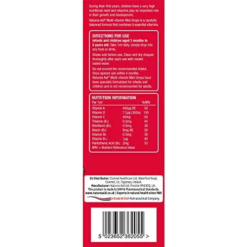 Natures Aid Mini Drops Multi-vitamin for Infants and Children, Sugar Free, 50 ml Natures Aid Au supplements