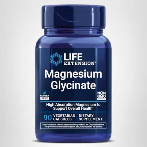 Life Extension Magnesium Glycinate, Heart Health, Bone Health, Nerve and Muscle Support, Highly absorbable, Gluten-Free, Non-GMO, Vegetarian, 90 Capsules Life Extension Au supplements
