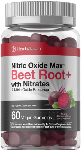 Nitric Oxide Beet Root Gummies | 60 Count | with Nitrates | Natural Strawberry Flavor Horbäach Au supplements