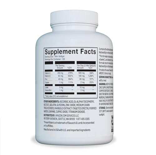 Amazon Basics Eye Vitamin and Mineral Supplement, AREDS 2 Formula with Lutein & Zeaxanthin, 120 Softgels Amazon Basics Au supplements
