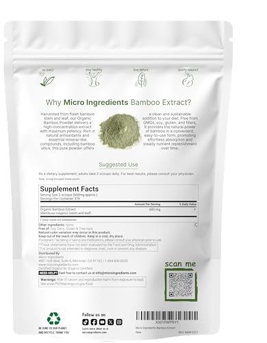 Micro Ingredients Organic Bamboo Extract Powder, 8oz (378 Servings) | Bamboo Plant Silica & Mineral Supplements | Natural Stem & Leaf Extract | Non-GMO, Gluten Free, Vegan Friendly Micro Ingredients Au supplements