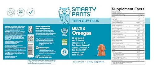 SmartyPants Teen Guy Multivitamin Gummies - Improved Formula: Omega 3 (DHA/EPA), Vitamin D3, C, Vitamin B12, B6, A, K & Zinc SmartyPants Au supplements