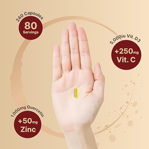 NatureBell Zinc Quercetin with Vitamin C & D3, 240 Capsules | Quercetin 1,000mg, 4 in 1 Zinc 50mg, Vitamin C 250mg, Vitamin D3 5,000 IU – ZincVanta Advanced Immune Defense & Lung Support NatureBell Au supplements