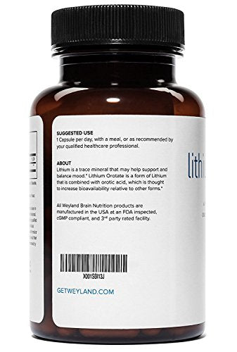 Lithium Orotate 2.5mg (1 Bottle), 60 Vegetarian Capsules, Lithium Supple Weyland Brain Nutrition Au supplements