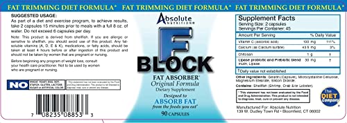 Absolute Nutrition FBlock Xtra Fat Absorber, Diet Formula, 90 Capsules Absolute Nutrition Au supplements