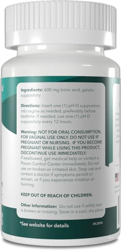 pH-D Feminine Health - 600 mg Boric Acid Suppositories - Woman Owned - for Vaginal Odor Use - 12 Count pH-D Feminine Health Support Au supplements