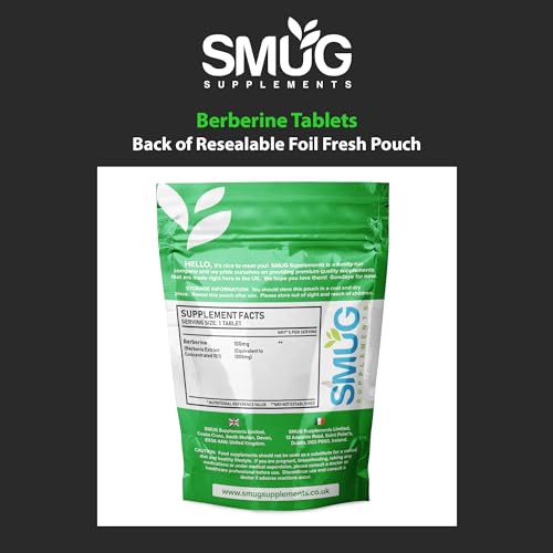 SMUG Supplements Berberine Tablets - 100 High Strength 1000mg Pills - Can Promote SMUG Supplements Au supplements