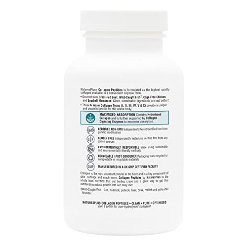 NaturesPlus Collagen Peptides Capsules - Premium Hydrolysed Collagen Supplement Type I, II, III, IV, V and X - Non-GMO, Gluten Free - 90 Capsules Nature's Plus Au supplements