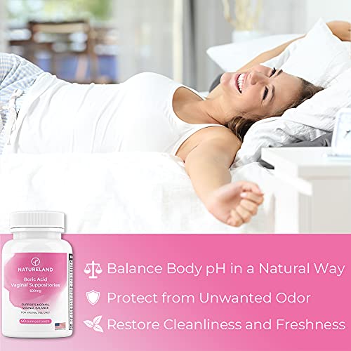 Natureland 40 Count, 600mg Boric Acid Vaginal Suppositories, Made in USA, Restore pH Balance Natureland Au supplements
