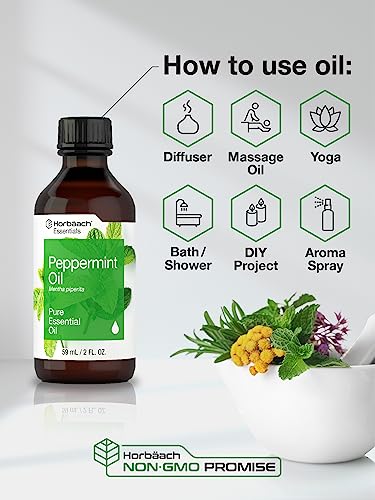 Horbaach Peppermint Oil | 2 fl oz | Pure Essential Spray | for Massage, Bath & Diffusers | Non-GMO Horbäach Au supplements