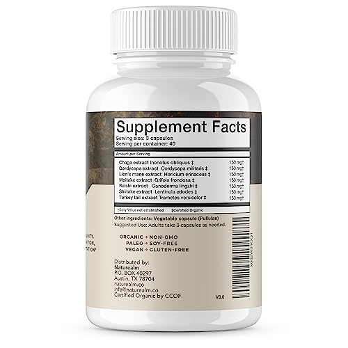 Naturealm Sacred 7 Mushroom Extract Capsules - Chaga, Cordyceps, Lion's Mane Naturealm Au supplements