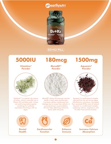 EarthNutri D3 + K2 Bone & Heart Health - 72 Trace Minerals, Vitamin D3 Vitashine, MENA EarthNutri Au supplements