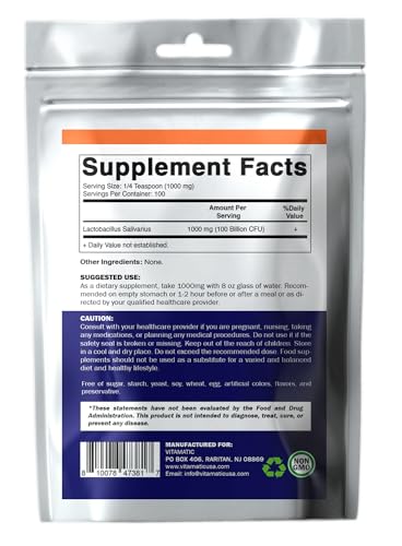 Vitamatic Lactobacillus Salivarius Probiotic Powder - Digestive Support - 100 Gram Vitamatic Au supplements