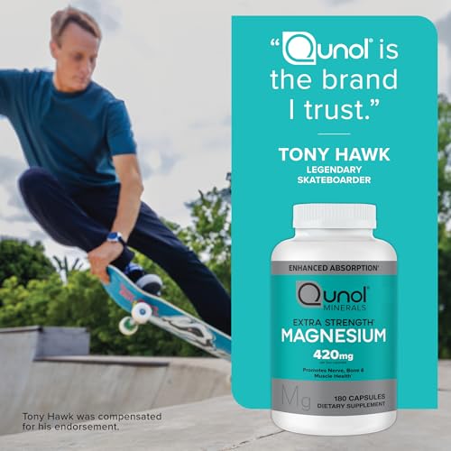 Qunol Magnesium Capsules 420mg, 100% DV, High Absorption Magnesium Supplement, Extra Strength, Bone and Muscle Health Supplement, 180 Count Qunol Au supplements