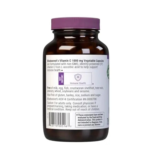 Bluebonnet Nutrition Vitamin C 1000 mg Vegetable Capsules, Ascorbic Acid, For Immune Health & Skin Health, Vegan, Vegetarian BlueBonnet Au supplements