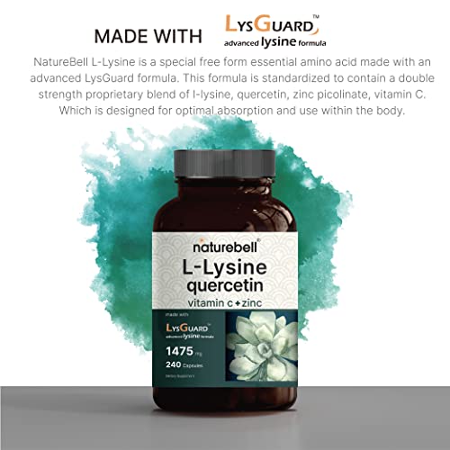 NatureBell L-Lysine 1000mg + Quercetin 250mg Supplement, 240 Capsules, Free Form NatureBell Au supplements