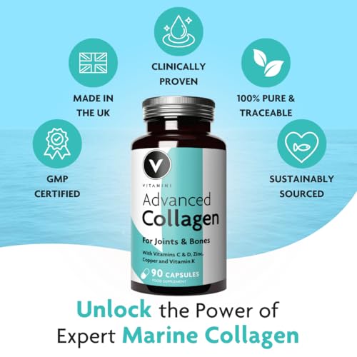 Premium Advanced Collagen Complex for Joint and Bone Health – High Strength Marine Collagen with Vitamin D3 V Vitamini Au supplements