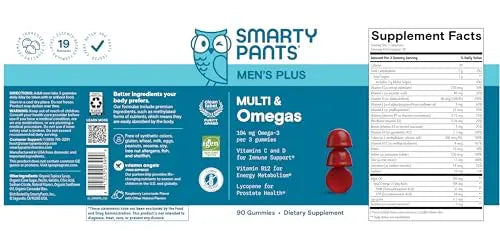 SmartyPants Men's Multivitamin Gummies - Improved Formula: Omega 3 (DHA/EPA), Methylfolate, Vitamin D3, C, Vitamin B12, B6, Vitamin A SmartyPants Au supplements