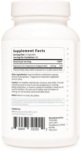 Type Zero Magnesium Glycinate (210mg | 180 Capsules) Pure, Non-GMO, Gluten Free Type Zero Au supplements
