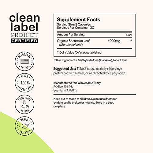 Organic Spearmint Capsules | Great Alternative to Spearmint Tea | 1000mg Spearmint Leaf Wholesome Story Au supplements