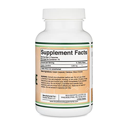 Acetyl L-Carnitine 1,000mg Per Serving, 150 Capsules (ALCAR for Brain Function Support Double Wood Supplements Au supplements
