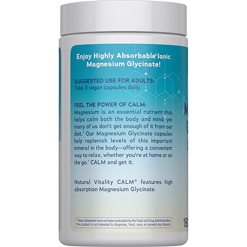 Natural Vitality Calm, Magnesium Glycinate Supports Bone, Muscle, Heart, & Nerve Health, Non-GMO, Vegan, Gluten Free 180ct Natural Vitality Au supplements