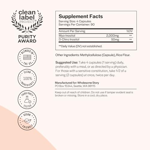 Myo-Inositol & D-Chiro Inositol Capsules, 90-Day Supply, 40:1 Ratio for Hormonal Balance Wholesome Story Au supplements