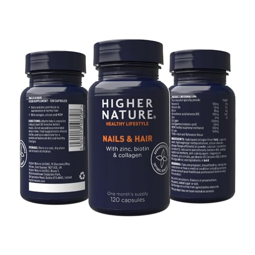 Higher Nature - Nails & Hair - Contains Zinc, Biotin & Collagen - Supports Beautiful Skin - 120 Capsules HIGHER NATURE Au supplements