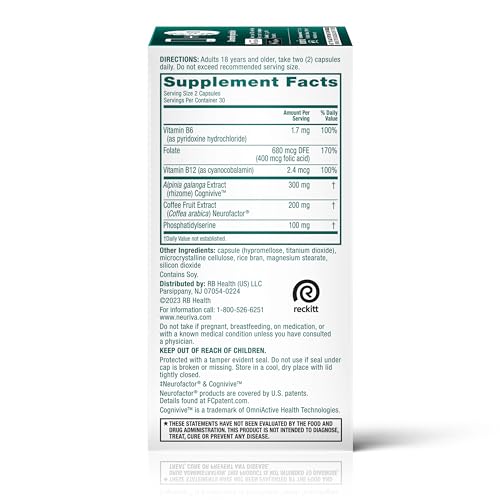 NEURIVA Ultra Decaffeinated Clinically Tested Nootropic Brain Supplement for Mental Alertness, Memory, Focus & Concentration, Cognivive, Neurofactor, Phosphatidylserine, Vitamins B6 B12, 60 Capsules NEURIVA Au supplements