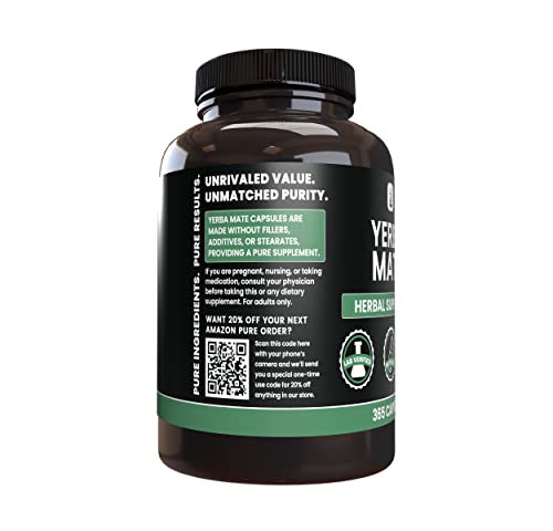PURE ORIGINAL INGREDIENTS Yerba Mate (365 Capsules), No Magnesium Or Rice Fillers PURE ORIGINAL INGREDIENTS Au supplements