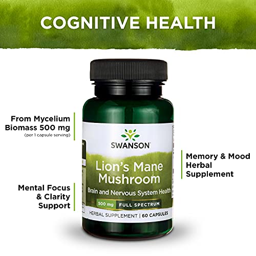 Swanson Lion's Mane Mushroom Capsules - 500 mg Each, 60 Capsules Swanson Au supplements