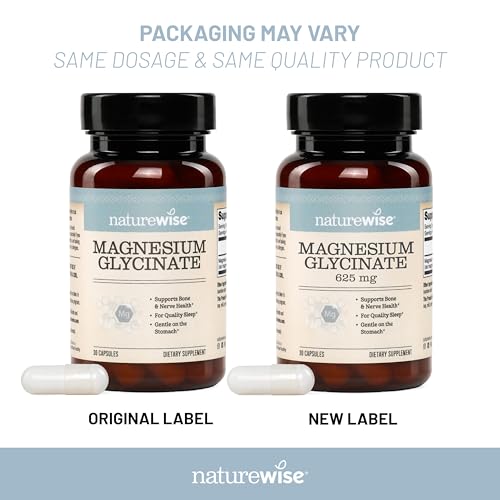 NatureWise Magnesium Glycinate 625 mg - High Absorption Chelated Magnesium Glycinate for Sleep, Relaxation, Muscle & Bones* - Gentle on Stomach, Vegan, Non-GMO - 30 Capsules[30-Day Supply] NatureWise Au supplements