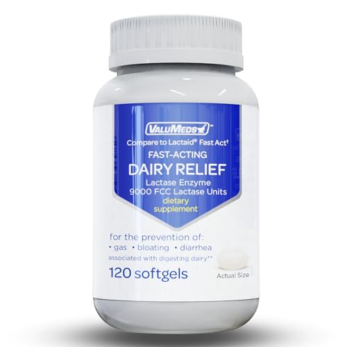 ValuMeds Fast Acting Dairy Relief Lactose Enzymes, 120 Softgels, Help Prevent Gas ValuMeds Au supplements
