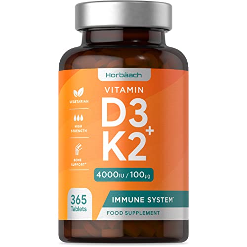 Vitamin D3 K2 High Strength Tablets | 365 Count | Vitamin D3 4000iu and Vitamin K2 MK7 Horbäach Au supplements