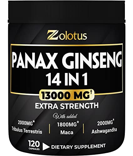 Premium Panax Ginseng 14 in 1, 13X Potency, High Strength Capsules with Horny Goat Weed ZolotusAU supplements
