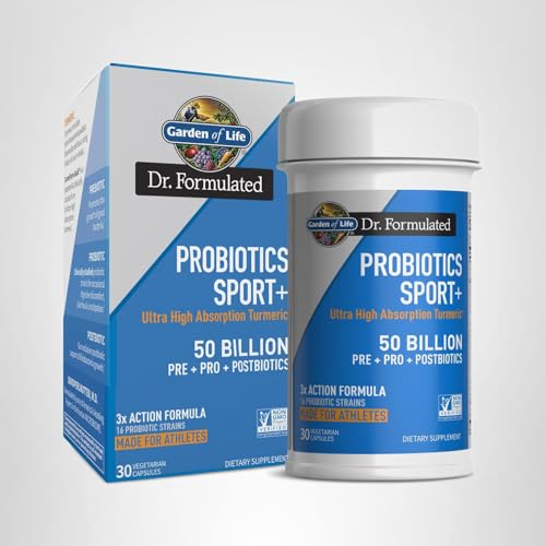Garden of Life Dr Formulated Sport Probiotics Digestive Supplement, Organic Prebiotics for Women & Men Athletes, Clinically Studied Turmeric Curcumin, 50 Billion CFU, Gut Health, Acidophilus, 30ct Garden of Life Au supplements