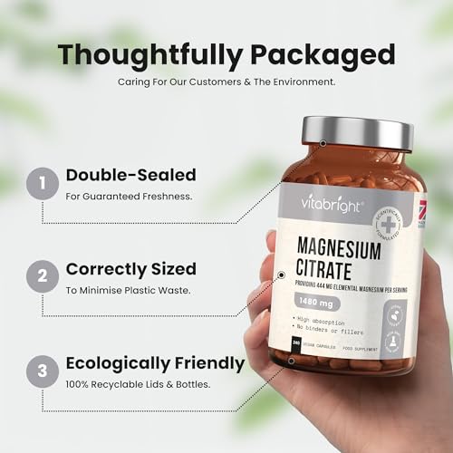 Magnesium Citrate - 1480mg High Strength - 240 Capsules (4 Month Supply) - Vegan VitaBright Au supplements