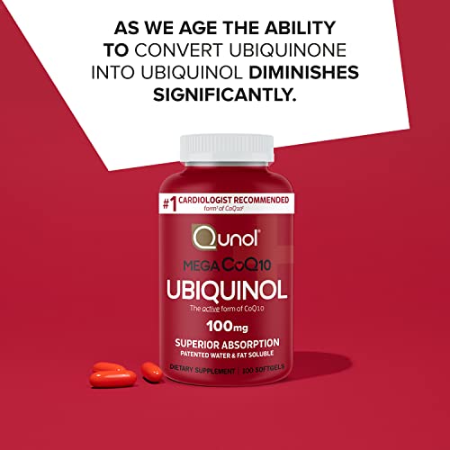 Qunol Mega Ubiquinol 100mg CoQ10, Superior Absorption, Patented Water and Fat Soluble Qunol Au supplements