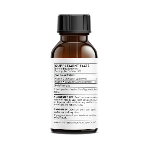 THORNE Vitamin D + K2 Liquid with a metered Dispenser - Vitamins D3 and K2 to Support THORNE Au supplements