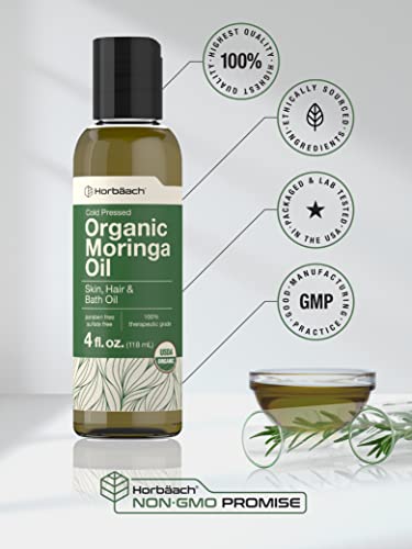 Organic Moringa Oil | 4 fl oz | for Face, Hair, and Skin | 100% Therapeutic Grade | Paraben Horbäach Au supplements